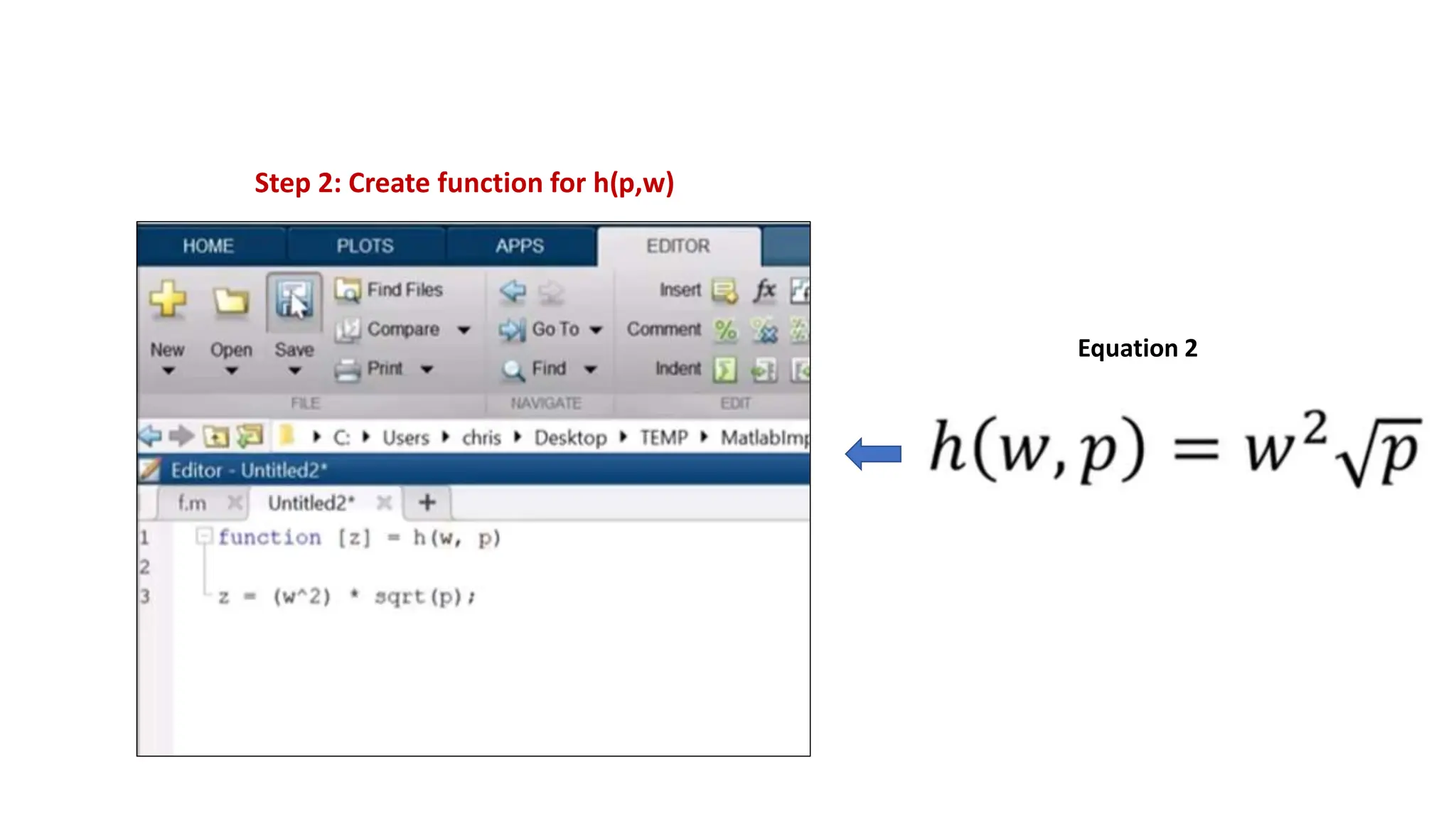 Step 2: Create function for h(p,w)
Equation 2
 