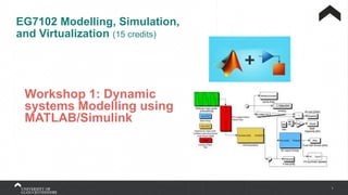 1
EG7102 Modelling, Simulation,
and Virtualization (15 credits)
Workshop 1: Dynamic
systems Modelling using
MATLAB/Simulink
 