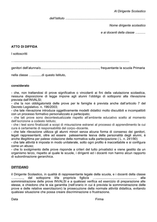 Lettera rappresentante di classe