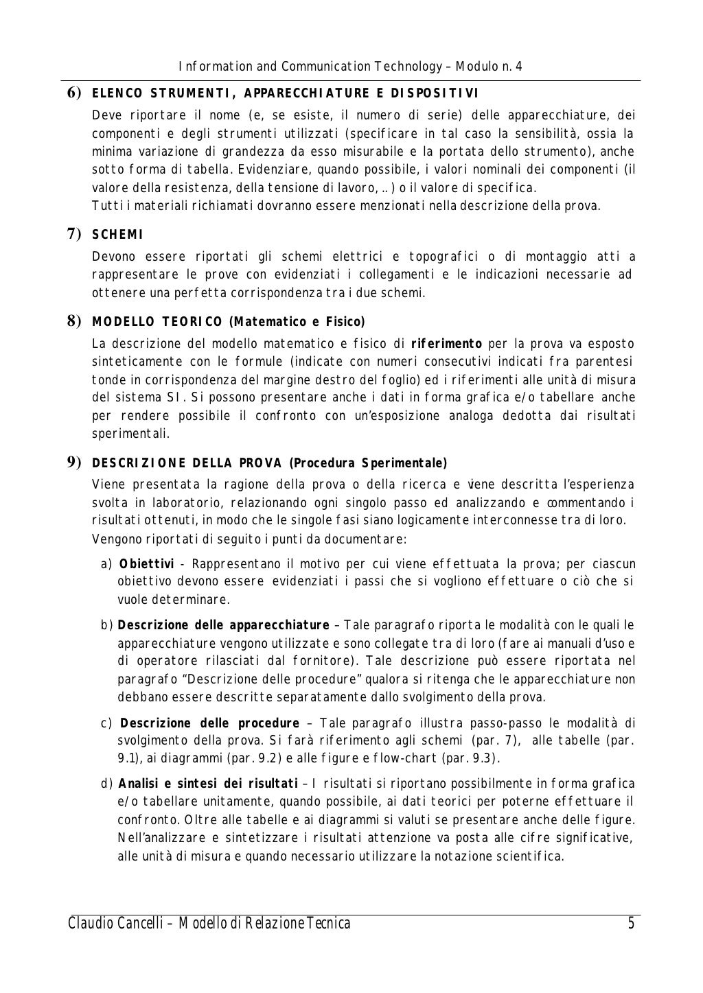 Modello di Relazione Tecnica