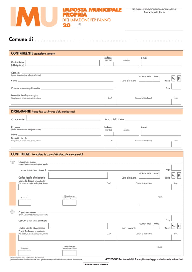 Modello ufficiale dichiarazione IMU PDF