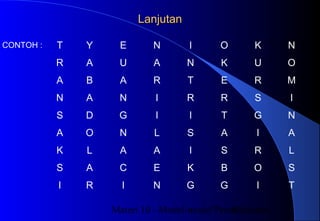 Materi 10 - Model-model Pembelajaran32
LanjutanLanjutan
CONTOH : T Y E N I O K N
R A U A N K U O
A B A R T E R M
N A N I R R S I
S D G I I T G N
A O N L S A I A
K L A A I S R L
S A C E K B O S
I R I N G G I T
 