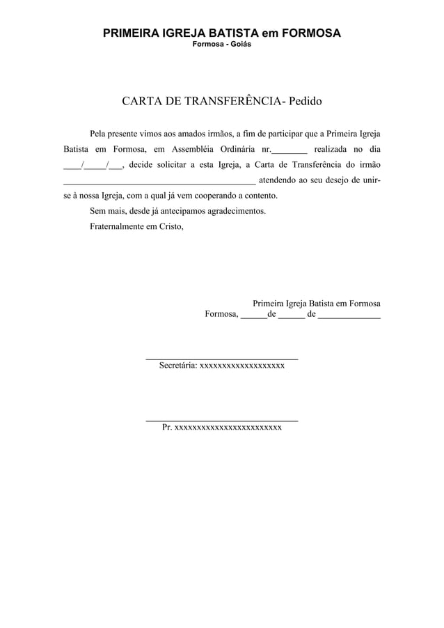 Modelo carta de transferência