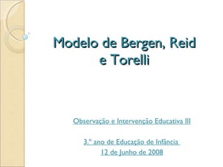 Modelo de Bergen, Reid e Torelli Observação e Intervenção Educativa III 3.º ano de Educação de Infância  12 de Junho de 2008 
