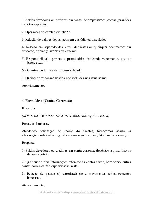 Modelos De Cartas De Circularização De Bancos