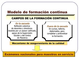 Modelo de formación continua CAMPOS DE LA FORMACIÓN CONTINUA En la escuela Reflexión colectiva  de docentes y directivos. ...