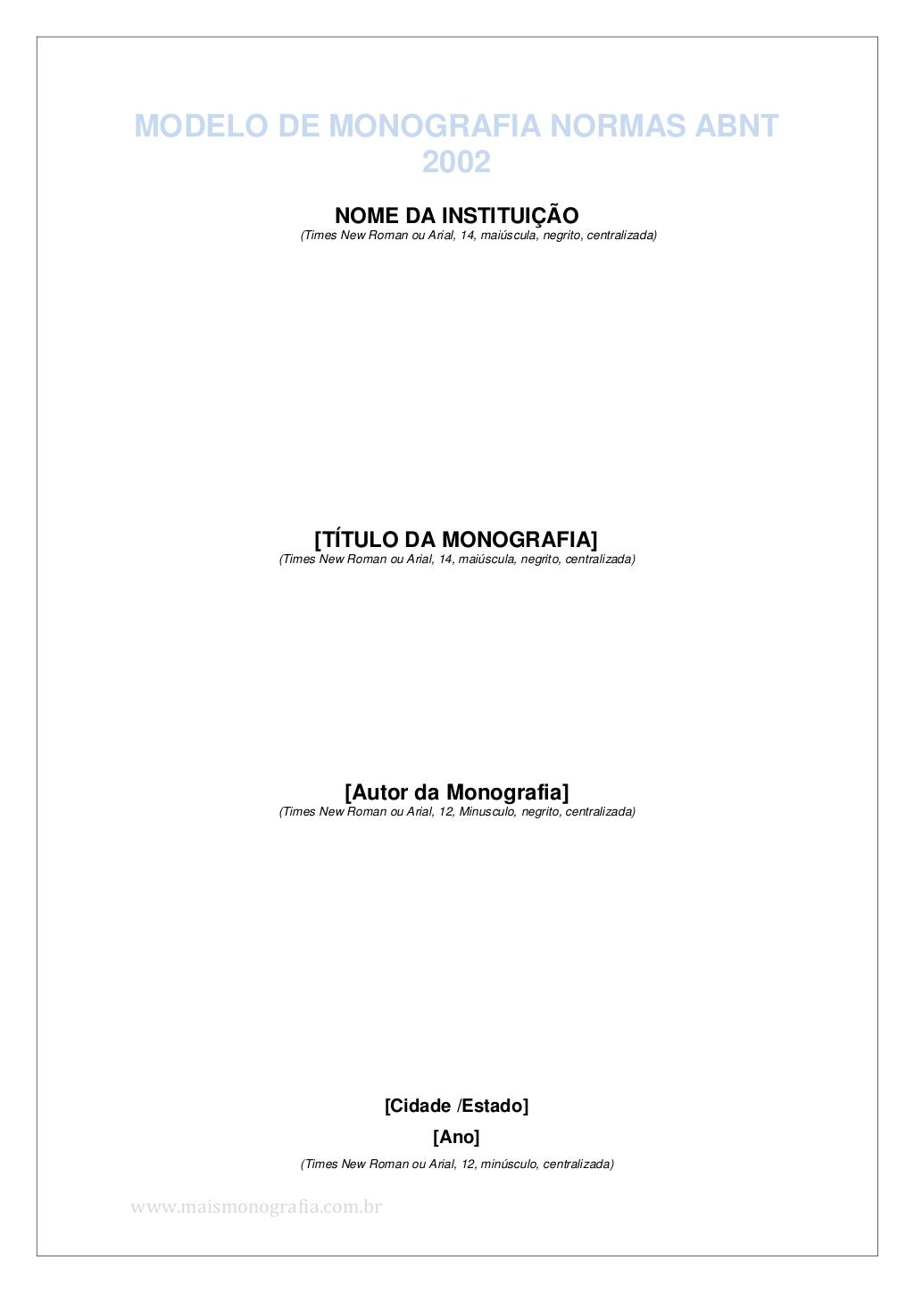 Modelo de monografia normas abnt 2002