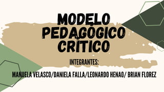 MODELO
PEDAGÓGICo
CRÍTICO
INTEGRANTES:
MANUELA VELASCO/DANIELA FALLA/LEONARDO HENAO/ BRIAN FLOREZ
 