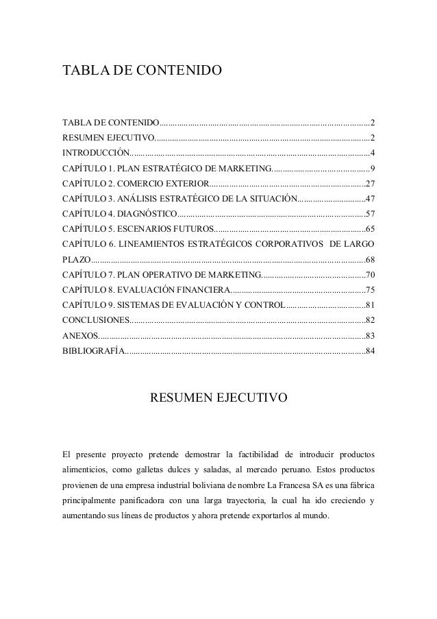 modelo plan de mercadeo galletas formatos de resumen ejecutivo
