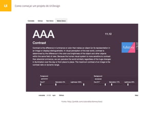 Como começar um projeto de UI DesignUI
Fonte: http://jxnblk.com/colorable/demos/text/
 
