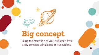 Big concept
Bring the attention of your audience over
a key concept using icons or illustrations
3
 