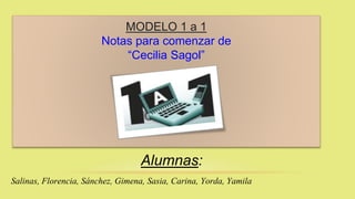 Alumnas:
Salinas, Florencia, Sánchez, Gimena, Sasia, Carina, Yorda, Yamila
MODELO 1 a 1
Notas para comenzar de
“Cecilia Sagol”
 