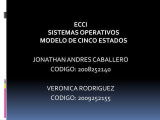 ECCISISTEMAS OPERATIVOSMODELO DE CINCO ESTADOS JONATHAN ANDRES CABALLERO CODIGO: 2008252140 VERONICA RODRIGUEZ CODIGO: 2009252155 