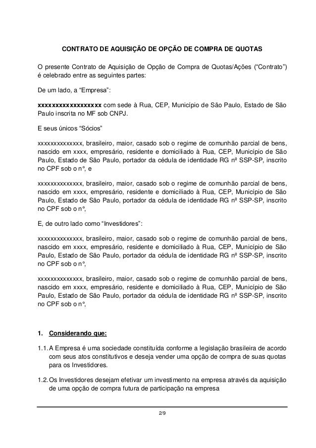 Modelo de Contrato de Investimento por Opções - Altivia 