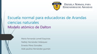 Escuela normal para educadoras de Arandas
ciencias naturales
Modelo atómico de Dalton
María Fernanda Lomelí Esquivias
Nallely Hernández Velázquez
Ernesto Pérez González
Aidé paulina Hernández guzmán
 