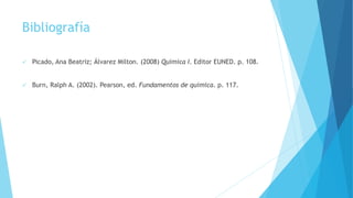 Bibliografía
 Picado, Ana Beatriz; Álvarez Milton. (2008) Química I. Editor EUNED. p. 108.
 Burn, Ralph A. (2002). Pearson, ed. Fundamentos de química. p. 117.
 