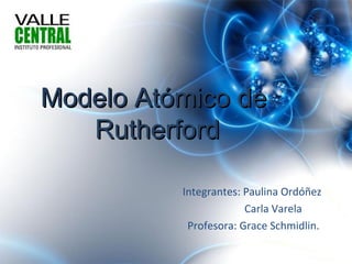 Modelo Atómico deModelo Atómico de
RutherfordRutherford
Integrantes: Paulina Ordóñez
Carla Varela
Profesora: Grace Schmidlin.
 