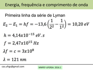 MNPEF-UFERSA: 2016.1
Energia, frequência e comprimento de onda
cas.ufrgs@gmail.com
Primeira linha da série de Lyman
 