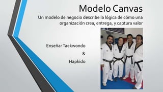 Modelo Canvas
Un modelo de negocio describe la lógica de cómo una
organización crea, entrega, y captura valor
EnseñarTaekwondo
&
Hapkido
 