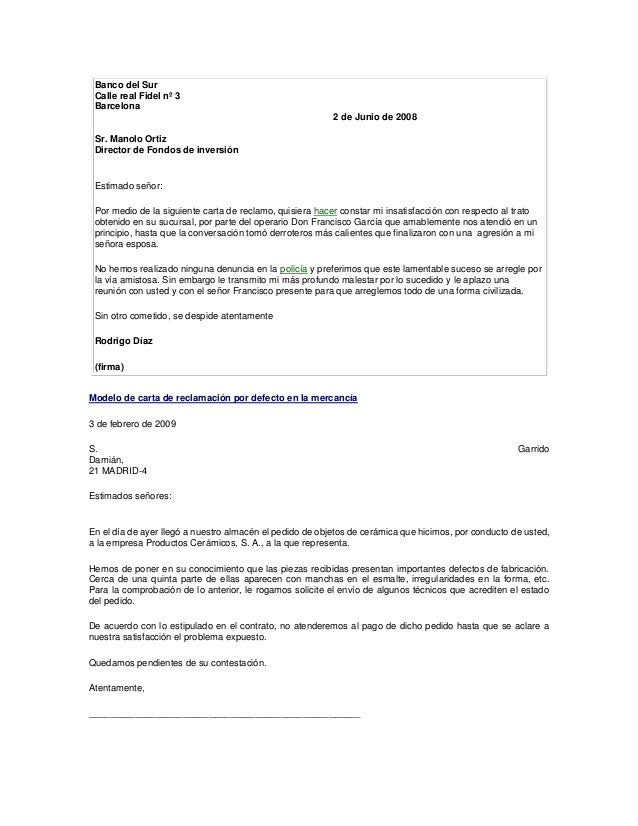modelo carta reclamacion banco modelo carta modelo carta reclamacion banco modelo carta