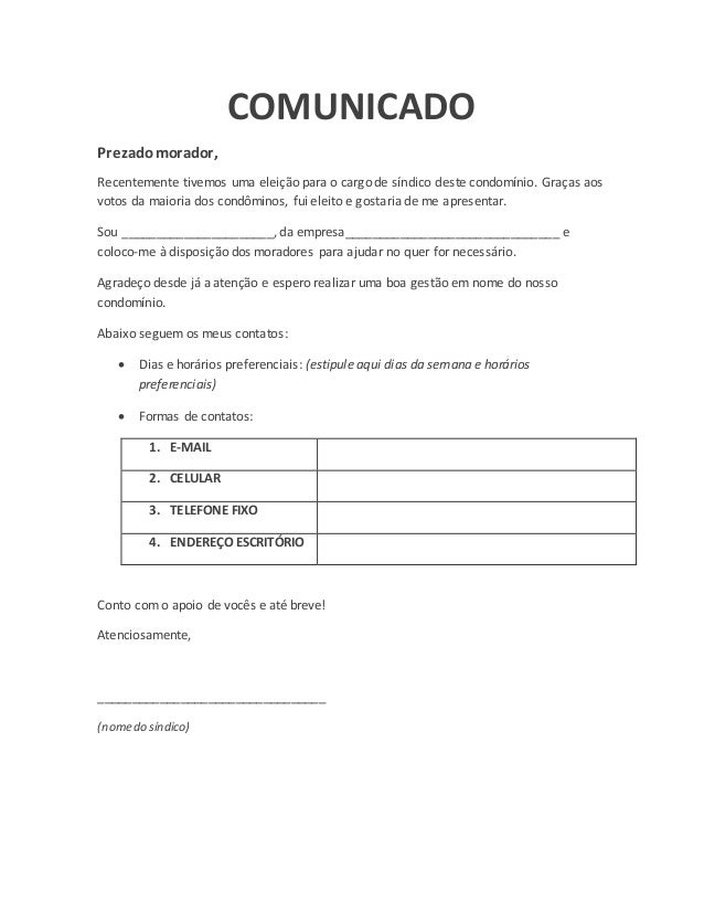 13+ Carta De Apresentação Candidato A Síndico Tips  Carta