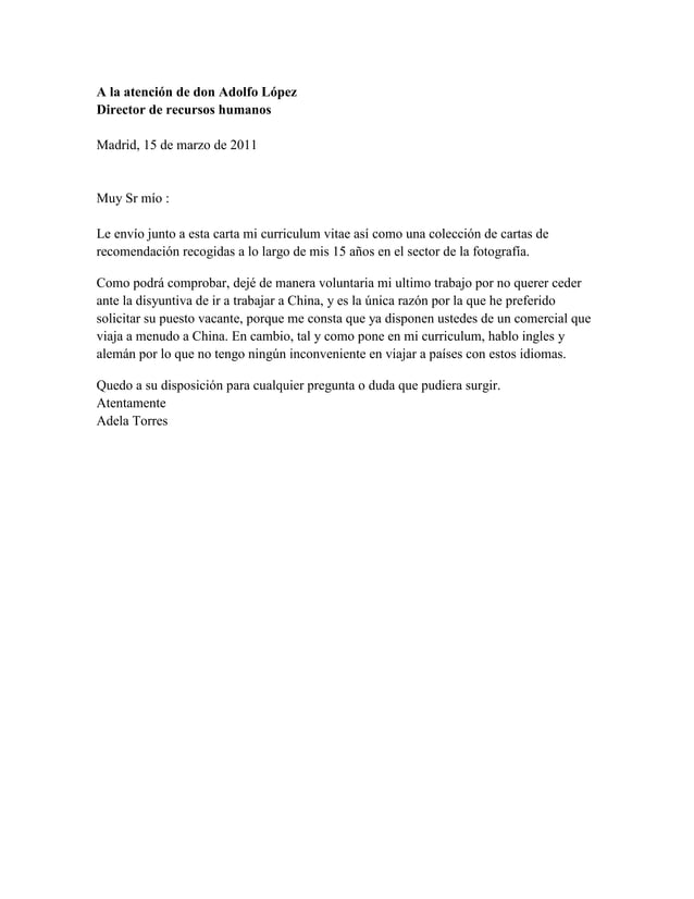 Modelo carta solicitud de empleo