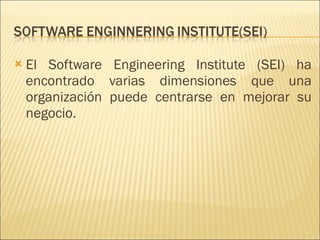 El Software Engineering Institute (SEI) ha encontrado varias dimensiones que una organización puede centrarse en mejorar su negocio.  