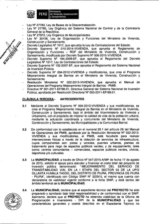 PERÚ
Ministerio
de Vivienda, Construcción
y Saneamiento
Ley N° 27783, Ley de Bases de la Descentralización.
Ley N° 27785, ...