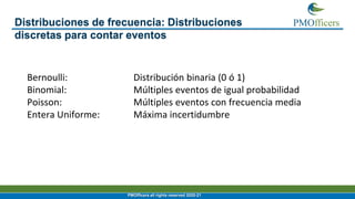 8
PMOfficers all rights reserved 2020-21
Distribuciones de frecuencia: Distribuciones
discretas para contar eventos
Bernou...