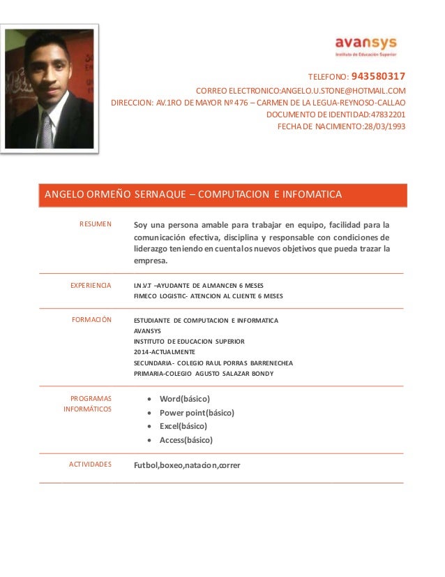 modelo curriculum vitae 2014 peru modelo curriculum vitae 2014 peru