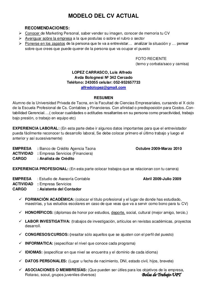 modelo cv actual modelo resume