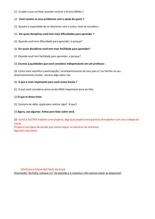 Acolhimento Aula de Eletiva - Inova