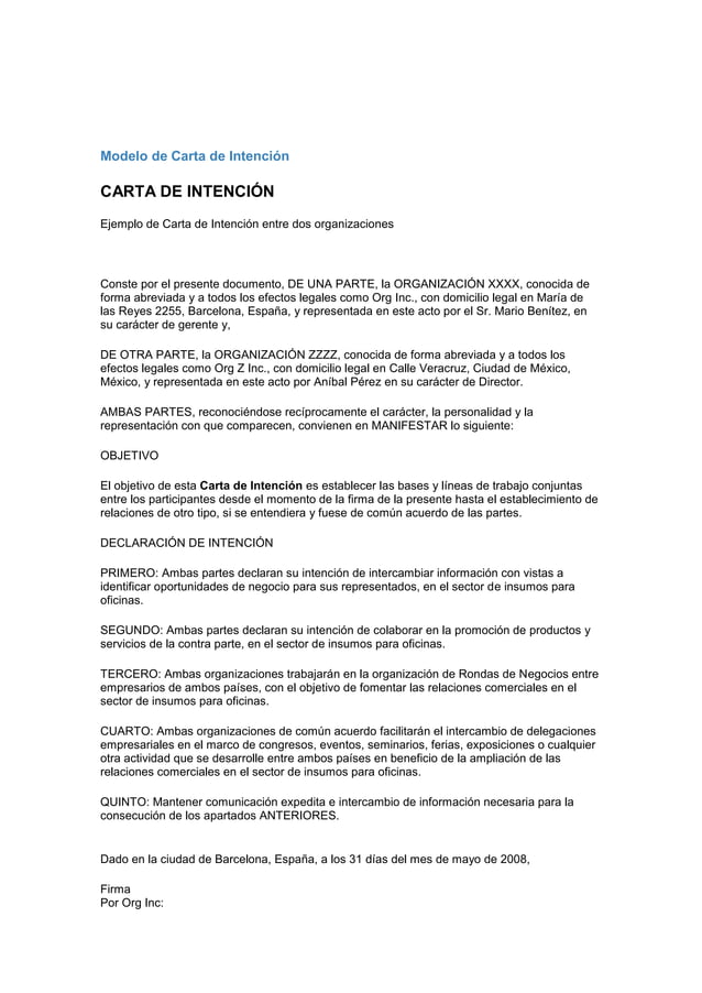 Modelo de carta de intención PDF Modelo de carta de intención PDF