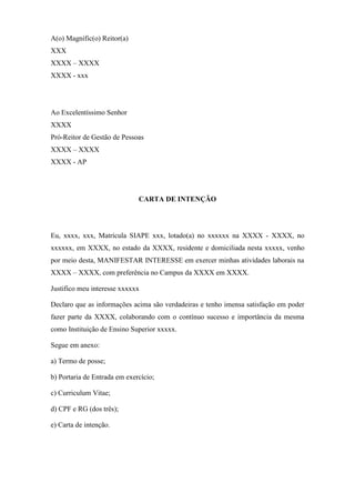 Modelo de carta de intenção (nãooficial) solicitação de redistribu…