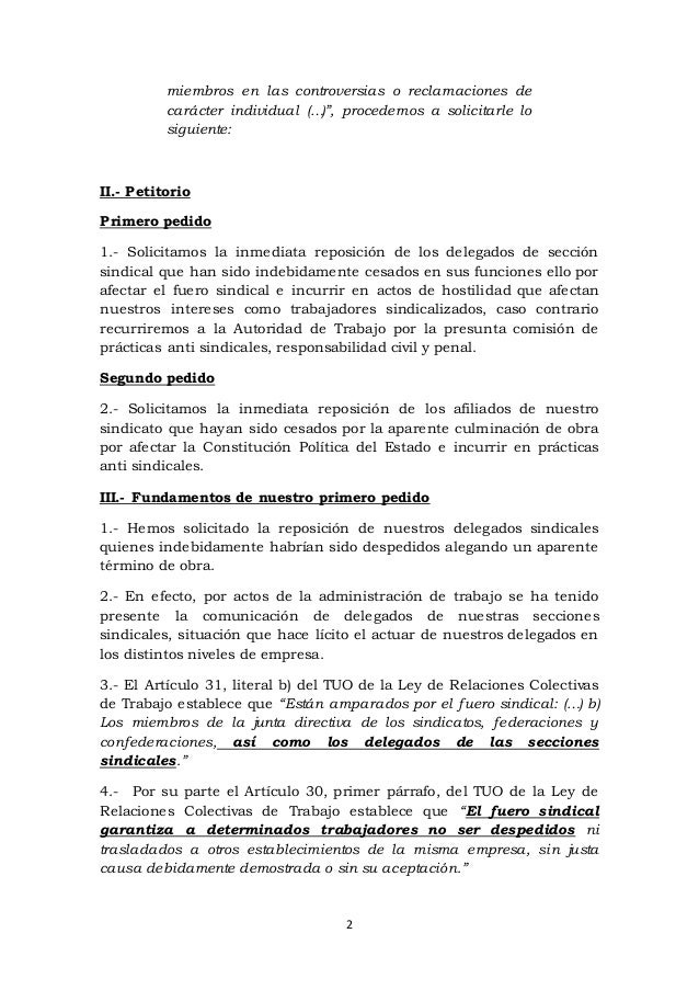 Modelo de carta notarial de un sindicato a una empresa