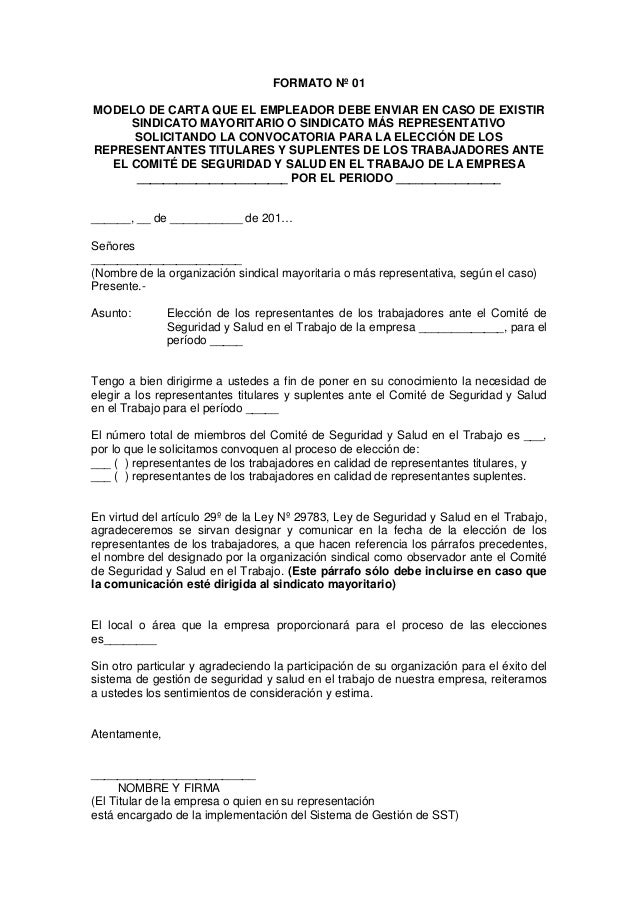 Modelo de carta que el empleador debe enviar en caso de 