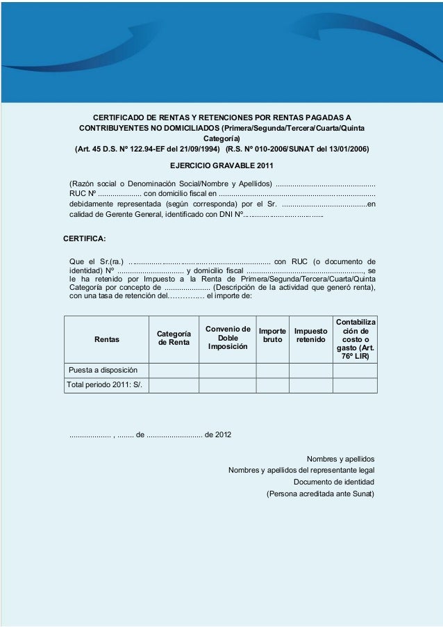 Certificado Rentas Y Retenciones No Domiciliados | modelo de certificado de retenciones2 Certificado Rentas Y Retenciones No Domiciliados | modelo de certificado de retenciones2