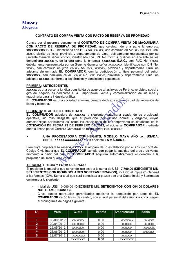 MODELO DE CONTRATO DE COMPRA VENTA DE MAQUINARIA CON PACTO 