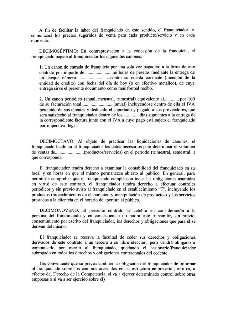 Modelo de contrato de franquicia