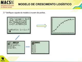 3.º Verifique o ajuste do modelo à nuvem de pontos.
MODELO DE CRESCIMENTO LOGÍSTICO
 