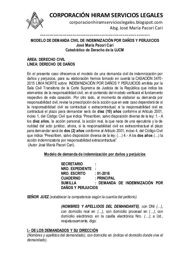 Modelo de demanda civil de indemnización por daños y perjuicios aut… Modelo de demanda civil de indemnización por daños y perjuicios aut…