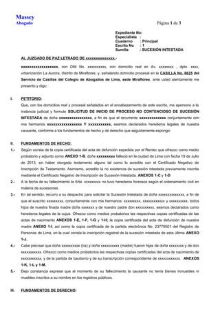 MODELO DE DEMANDA DE SUCESIÓN INTESTADA- PROCESO NO CONTENCIOSO