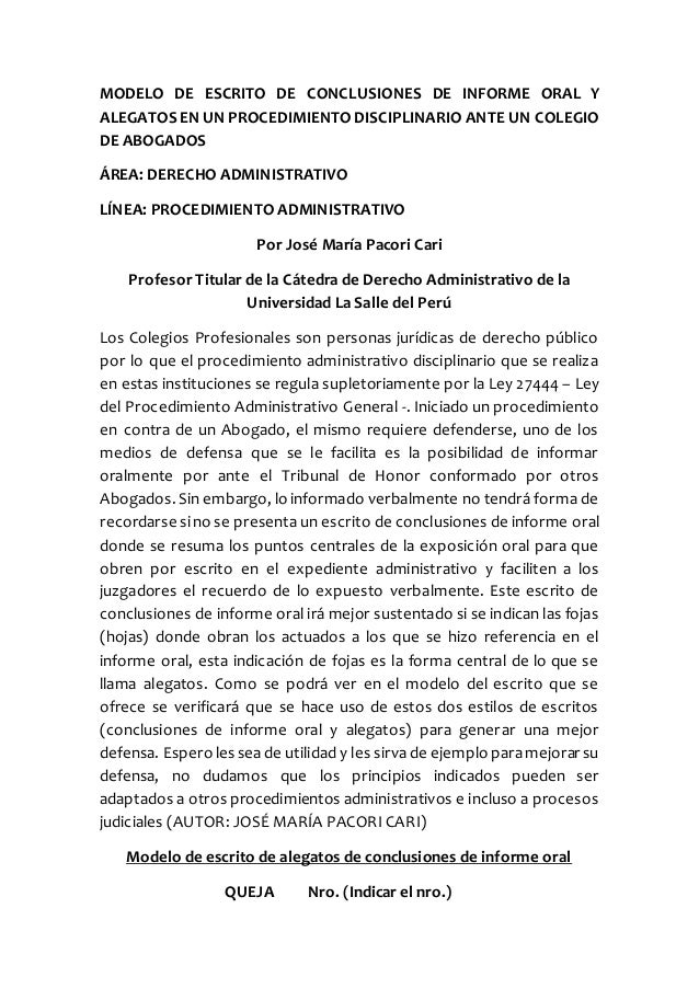 modelo de escrito de conclusiones de informe oral y alegatos en un pr formato de informe escrito