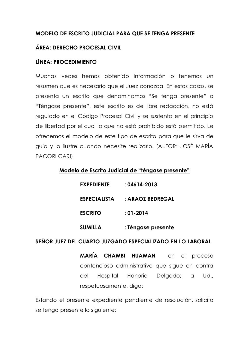 Modelo de escrito judicial para que
