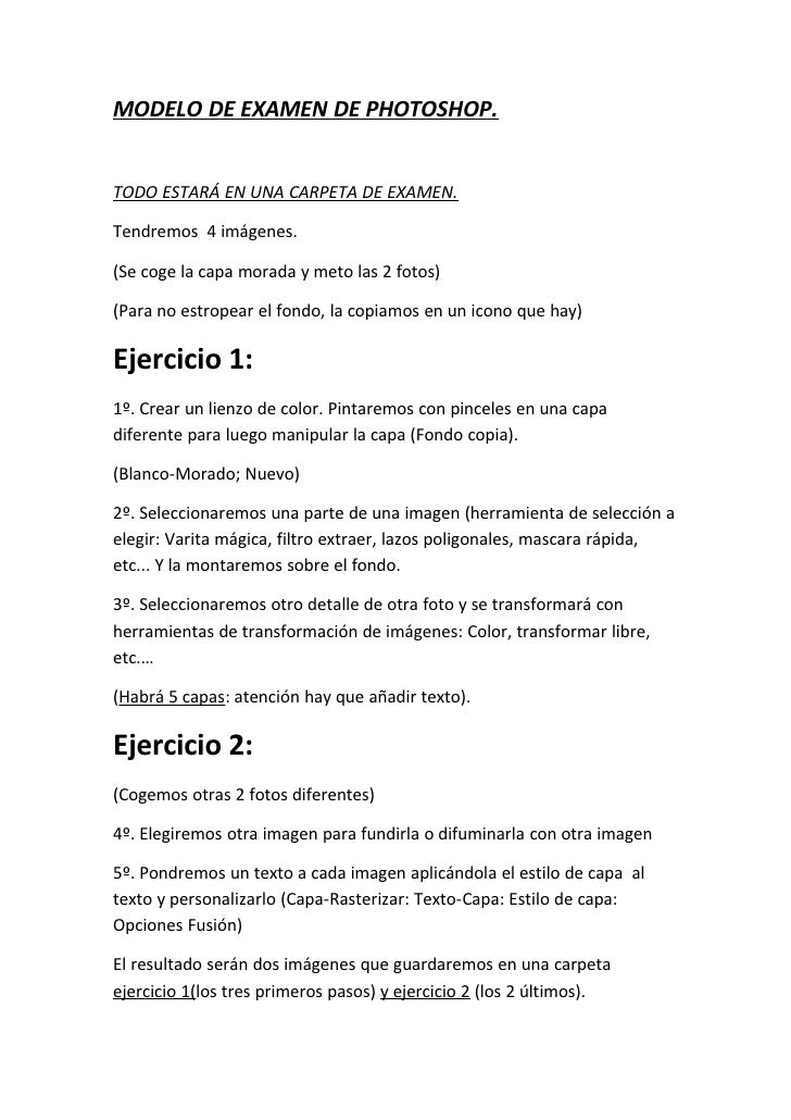 Modelo De Examen De Photoshop