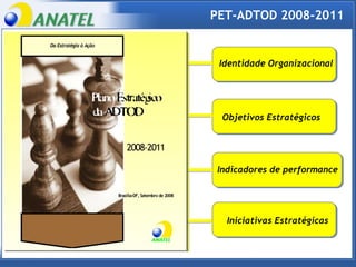 Identidade Organizacional Iniciativas Estratégicas Objetivos Estratégicos Indicadores de performance PET-ADTOD 2008-2011 