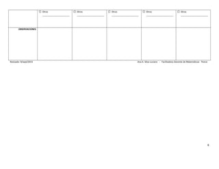  Otros
______________________
 Otros
______________________
 Otros
______________________
 Otros
______________________
 Otros
______________________
OBSERVACIONES
Revisado: 9/sept/2015 Ana A. Silva Luciano - Facilitadora Docente de Matemáticas - Ponce
6
 