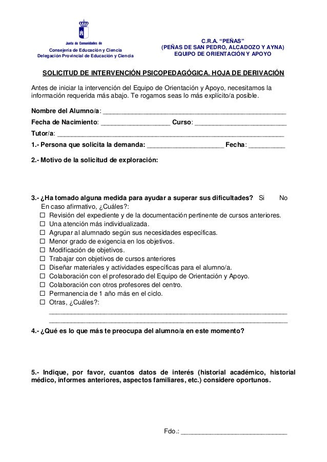 Modelo De Hoja De Derivacion