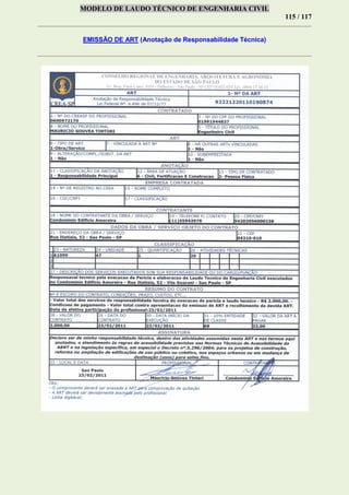 MODELO DE LAUDO TÉCNICO DE ENGENHARIA CIVIL
115 / 117
EMISSÃO DE ART (Anotação de Responsabilidade Técnica)
 