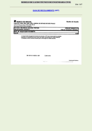 MODELO DE LAUDO TÉCNICO DE ENGENHARIA CIVIL
116 / 117
GUIA DE RECOLHIMENTO (ART)
 